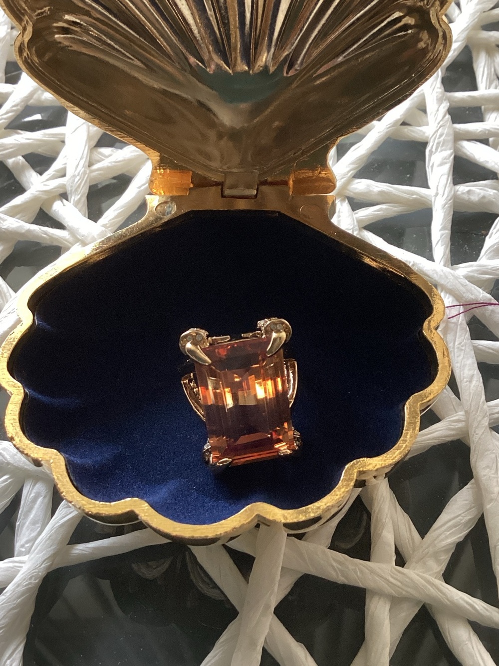 Elegant Women’s Ring with Deep Amber Gemstone - Gold Tone Sz. 5 1/2